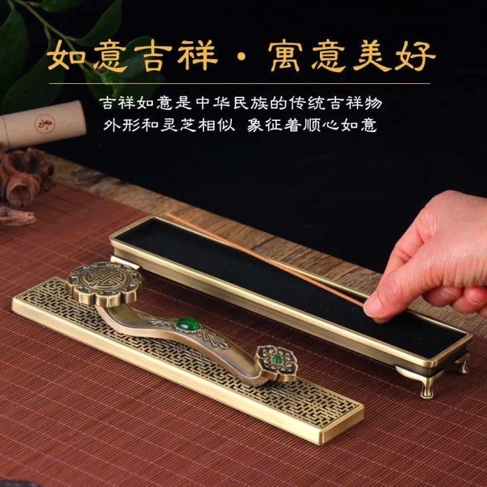 Chengyuange Ruyi copper incense holder lying incense burner household incense burner agarwood sandalwood box office copper incense burner tea table ornaments image 3