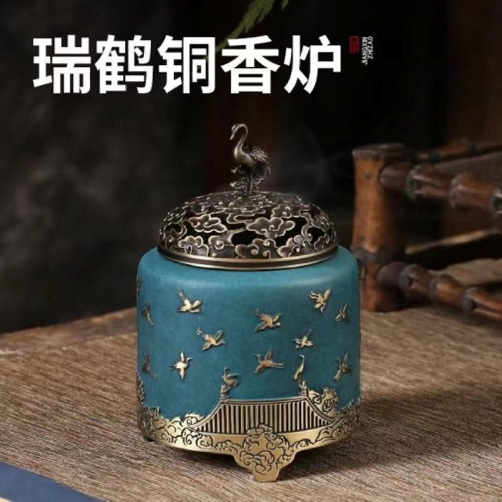 Auspicious crane copper incense burner home indoor incense burner creative incense burner ornaments agarwood incense coil sandalwood incense burner image 0