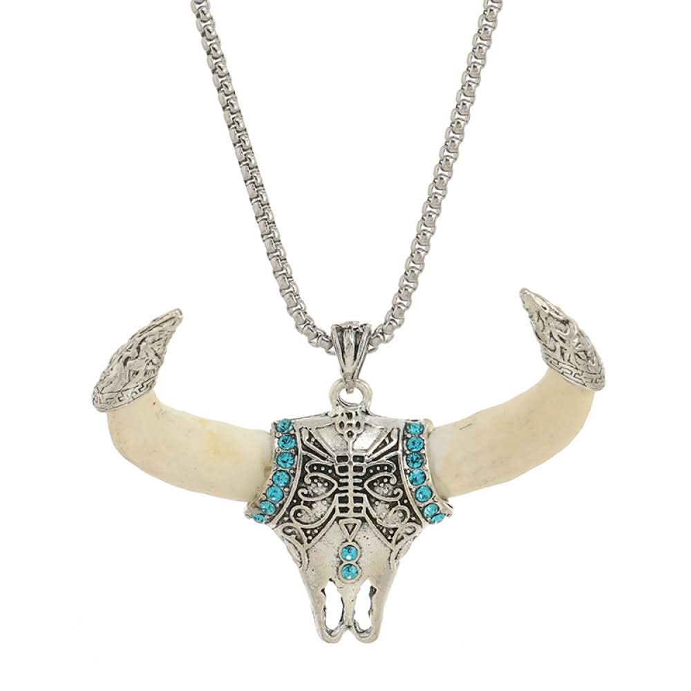 Wolf Teeth Bull Head Titanium Steel Necklace Retro and Niche Inlaid with Tibetan Silver True Dog Teeth Ethnic Style Pendant Personalized Male and Female Accessories image 5