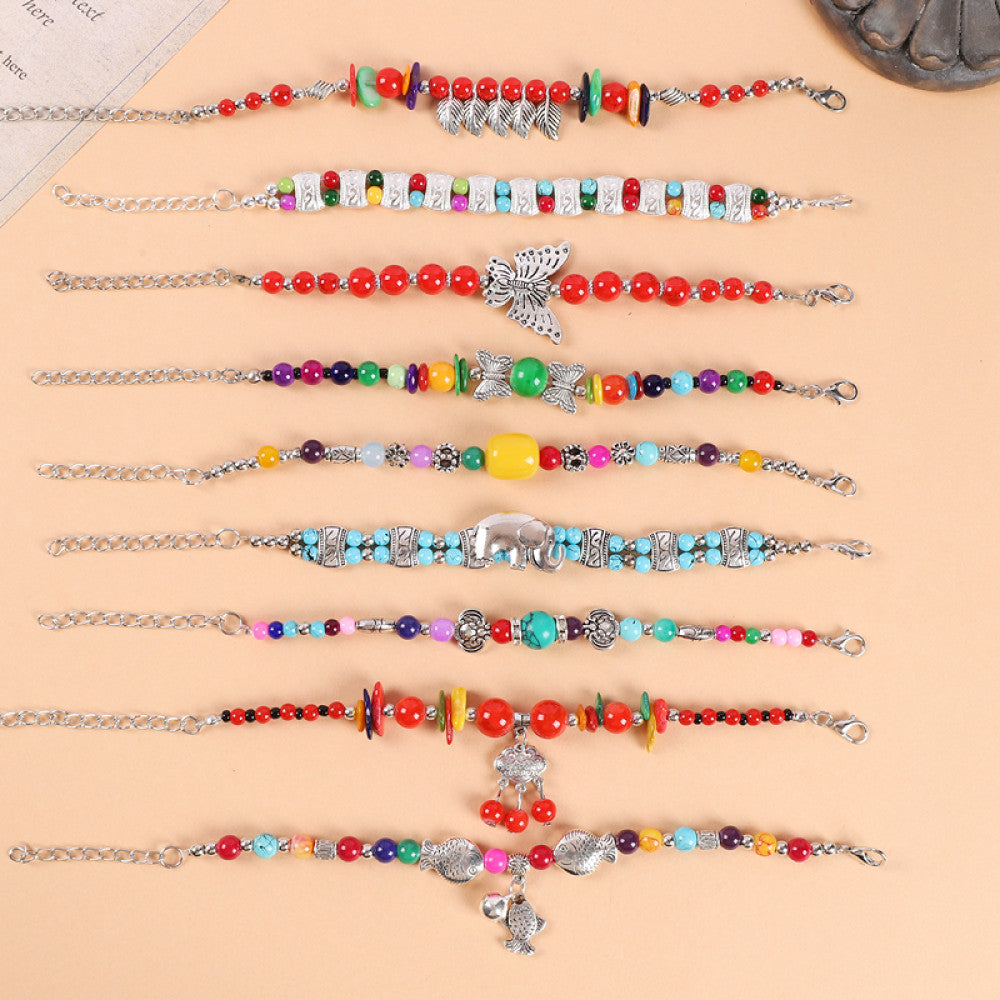 Ethnic style colored bead braided bracelet new Chinese retro all match bell bracelet Yunnan travel photo Tibetan accessories image 2