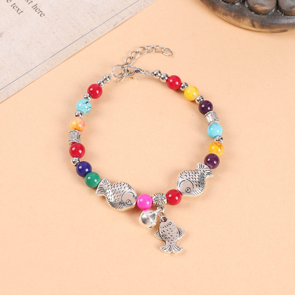Ethnic style colored bead braided bracelet new Chinese retro all match bell bracelet Yunnan travel photo Tibetan accessories image 12
