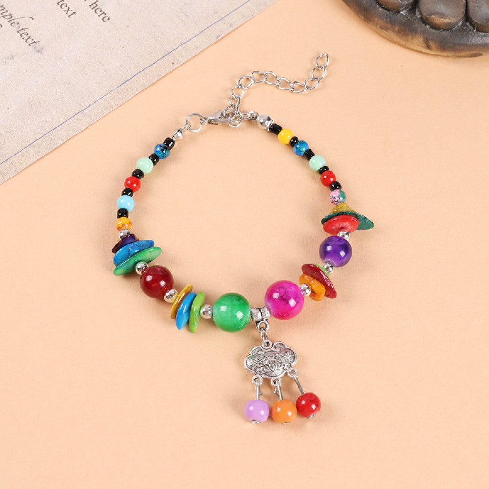 Ethnic style colored bead braided bracelet new Chinese retro all match bell bracelet Yunnan travel photo Tibetan accessories image 21