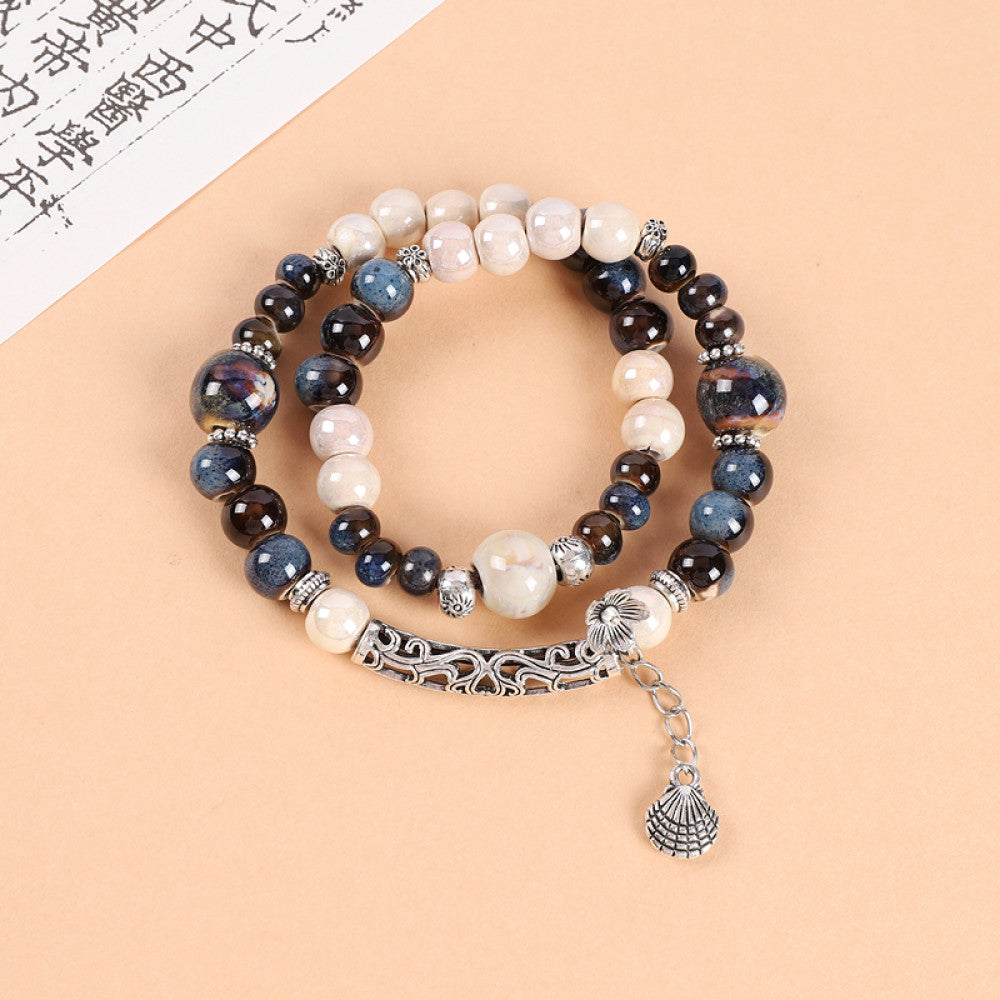 National Style Literature and Art Handmade Ceramic Double layer Bracelet National Style Small crowd Design Sense Retro Chinese China Chic Overlay Wearing Handstring image 2