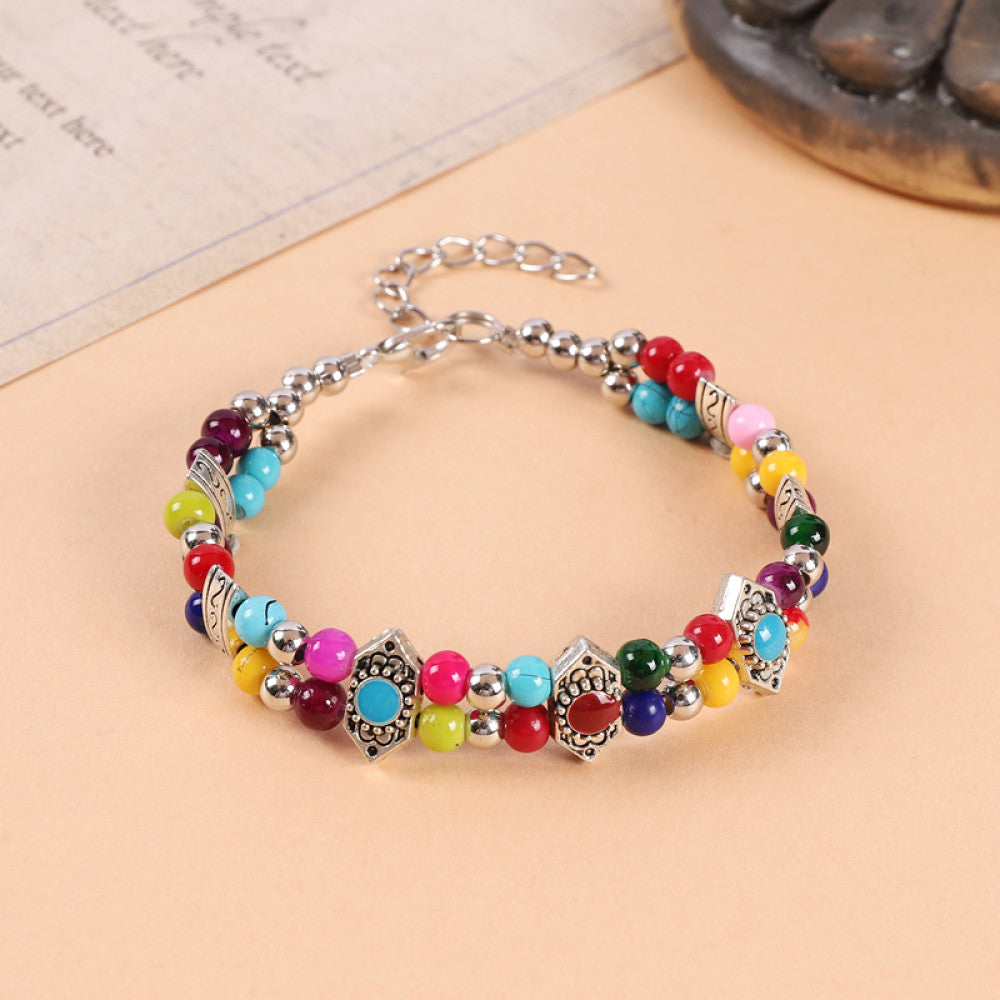 Ethnic style colored bead braided bracelet new Chinese retro all match bell bracelet Yunnan travel photo Tibetan accessories image 37