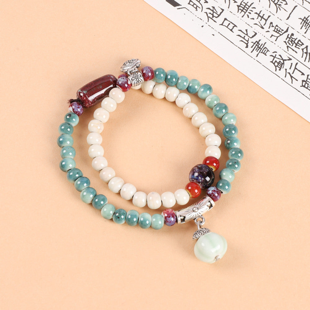 Handmade ceramic double-layer bracelet