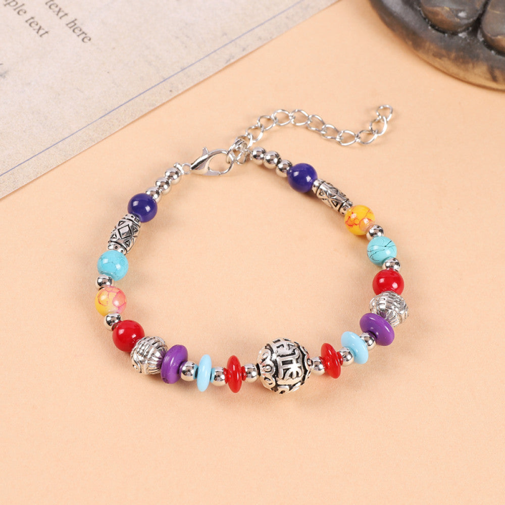 Ethnic style colored bead braided bracelet new Chinese retro all match bell bracelet Yunnan travel photo Tibetan accessories image 46