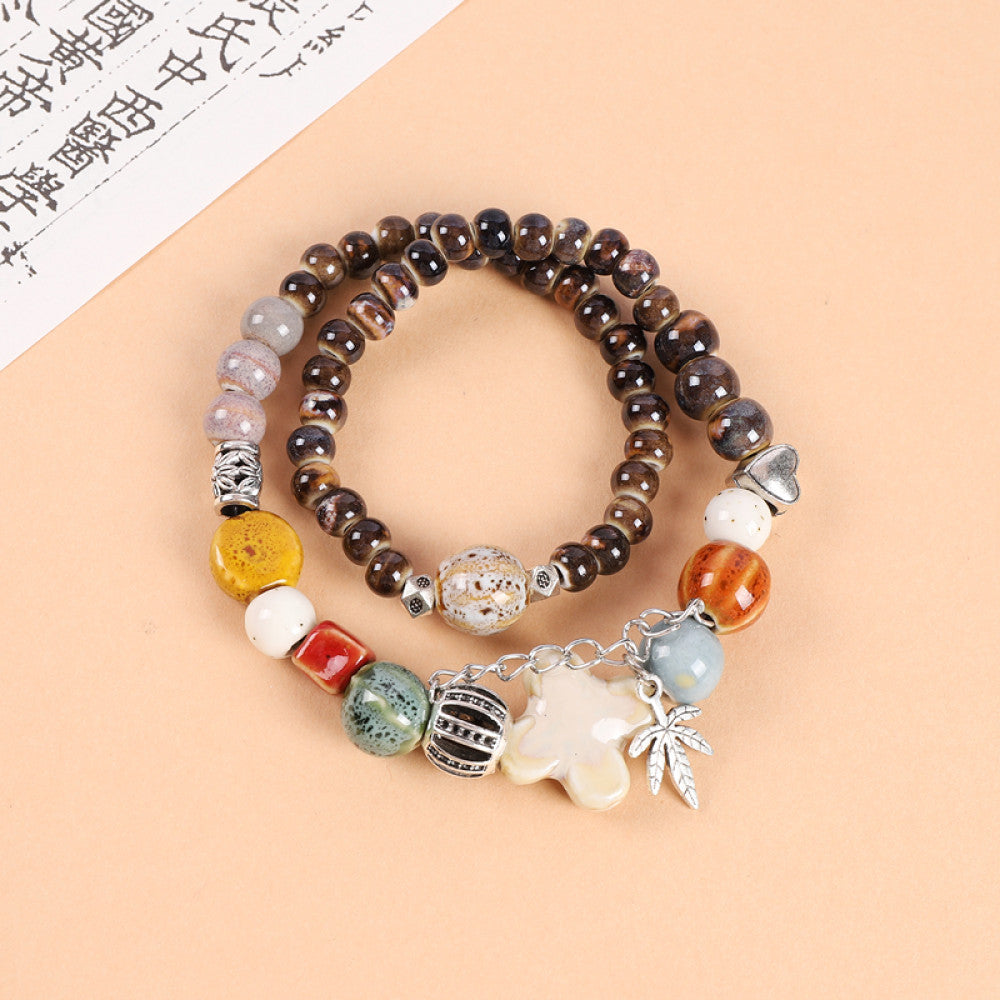 Handmade ceramic double-layer bracelet
