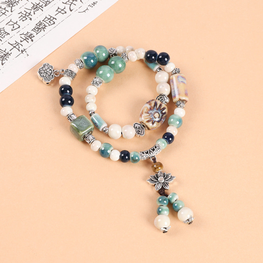 Handmade ceramic double-layer bracelet