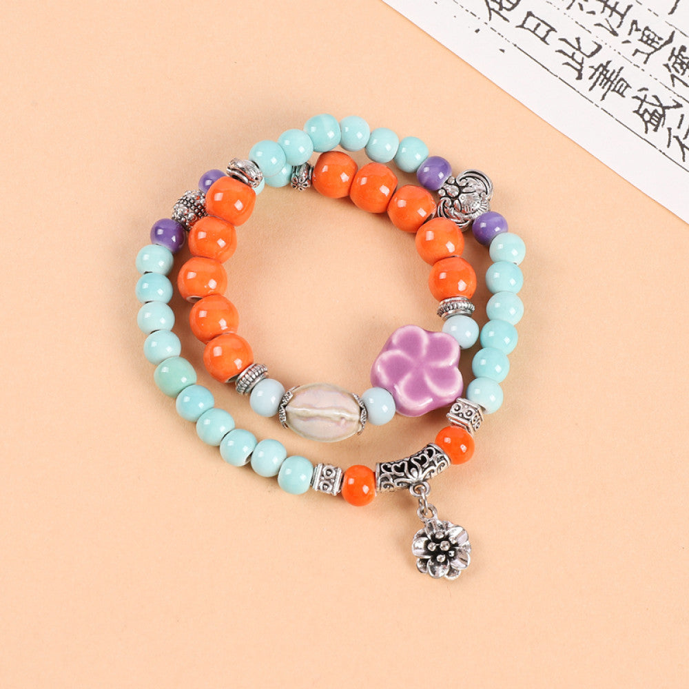 Handmade ceramic double-layer bracelet