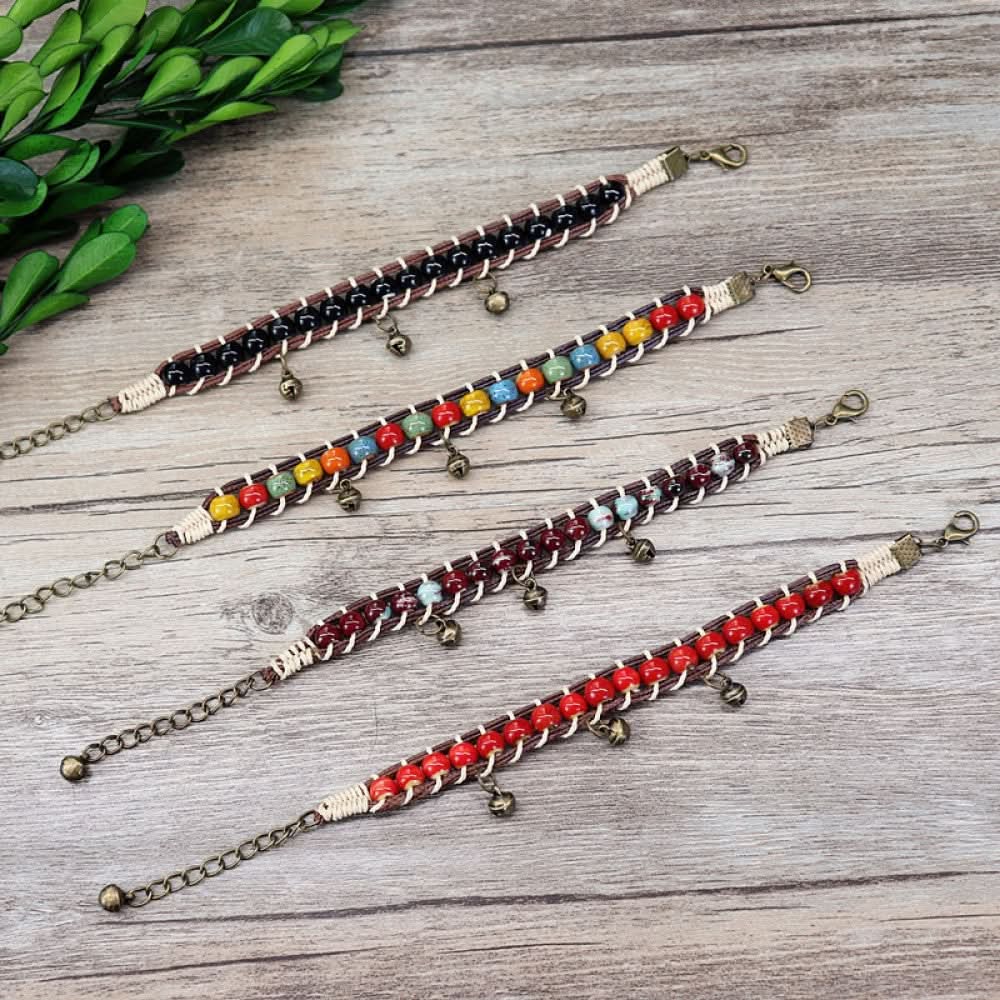 Hand woven forest style ceramic bell bracelet for women fresh and versatile retro and simple beautiful bracelet jewelry image 5