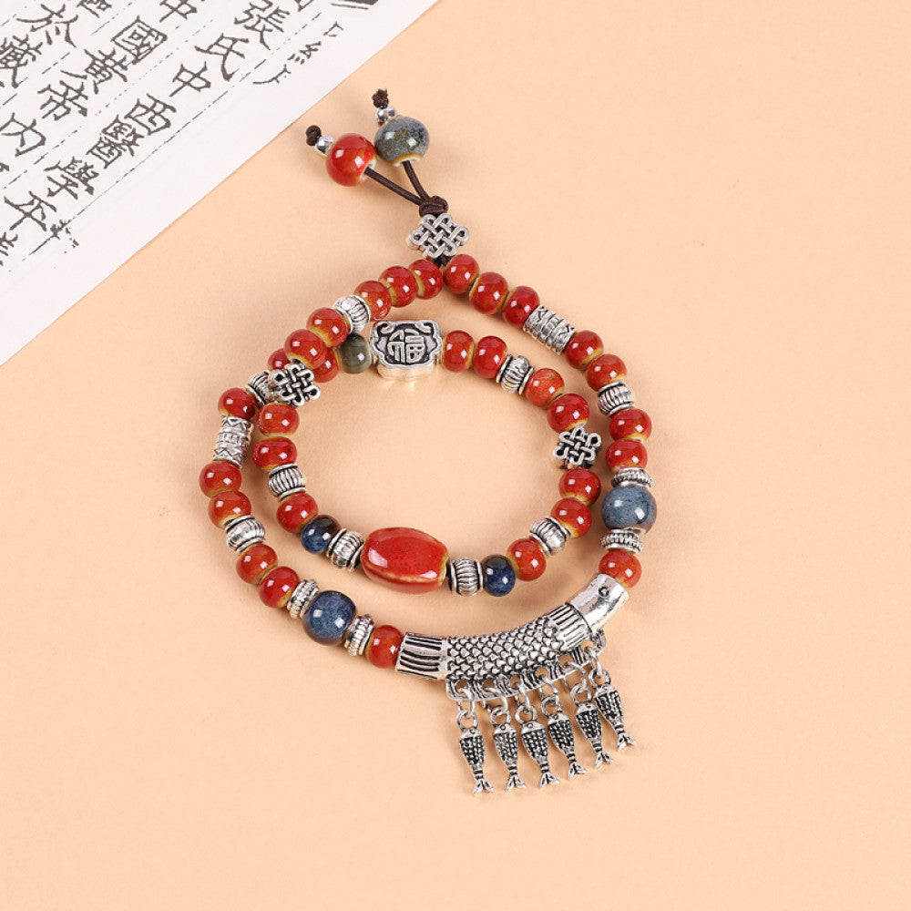 National Style Literature and Art Handmade Ceramic Double layer Bracelet National Style Small crowd Design Sense Retro Chinese China Chic Overlay Wearing Handstring image 55