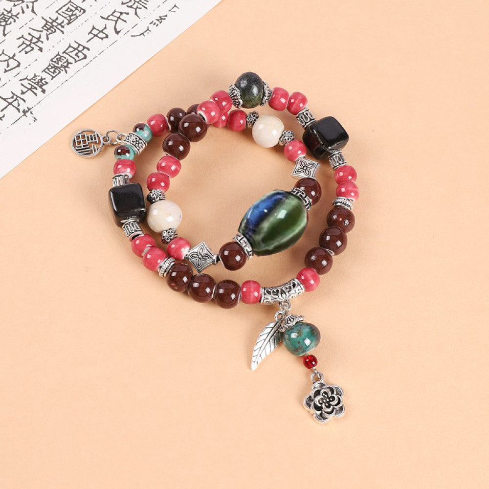 Handmade ceramic double-layer bracelet