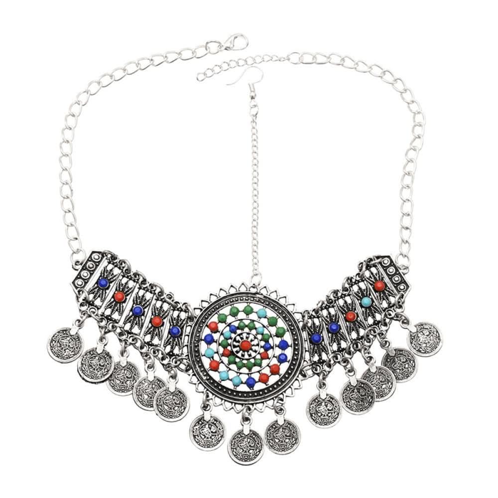 Retro Miao ethnic style Su forehead decoration ancient costume forehead chain Hanfu exotic fashion decoration Tibetan silver earrings bracelet for women image 5
