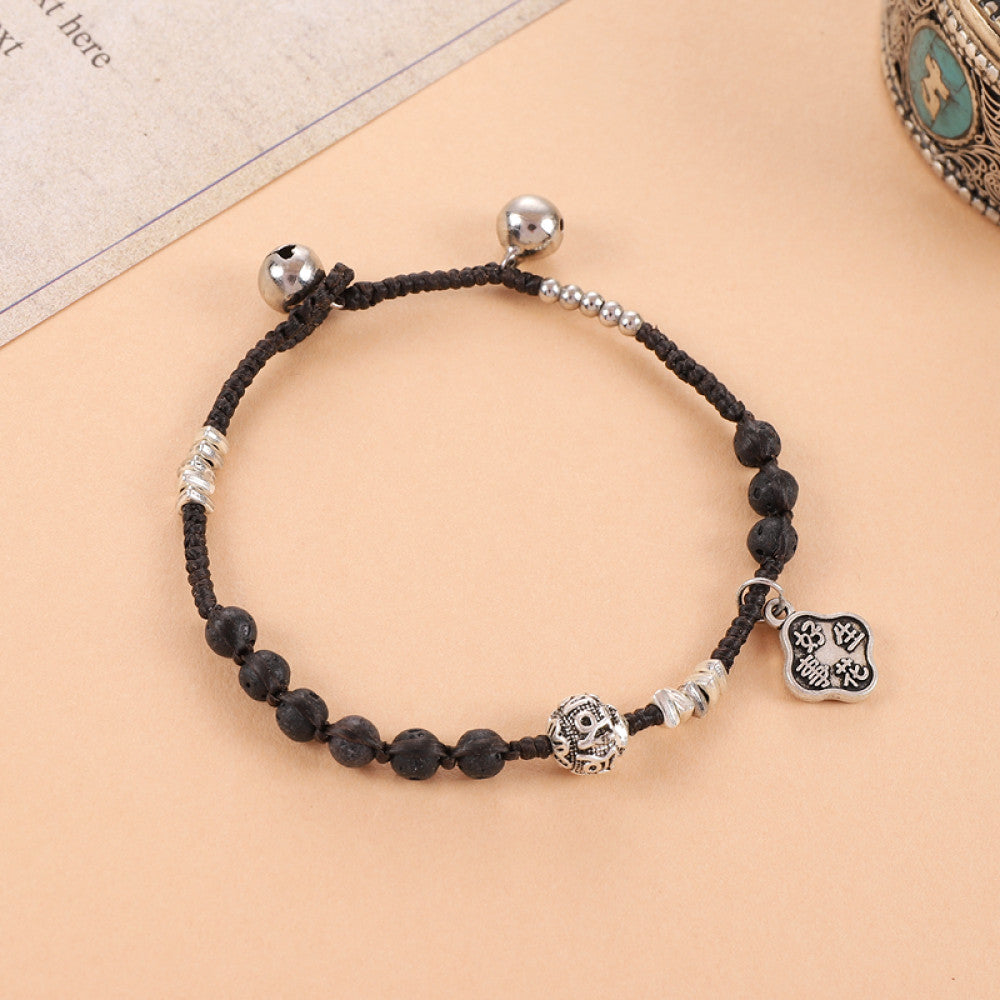 Dense black beads with square tag, bold and trendy.