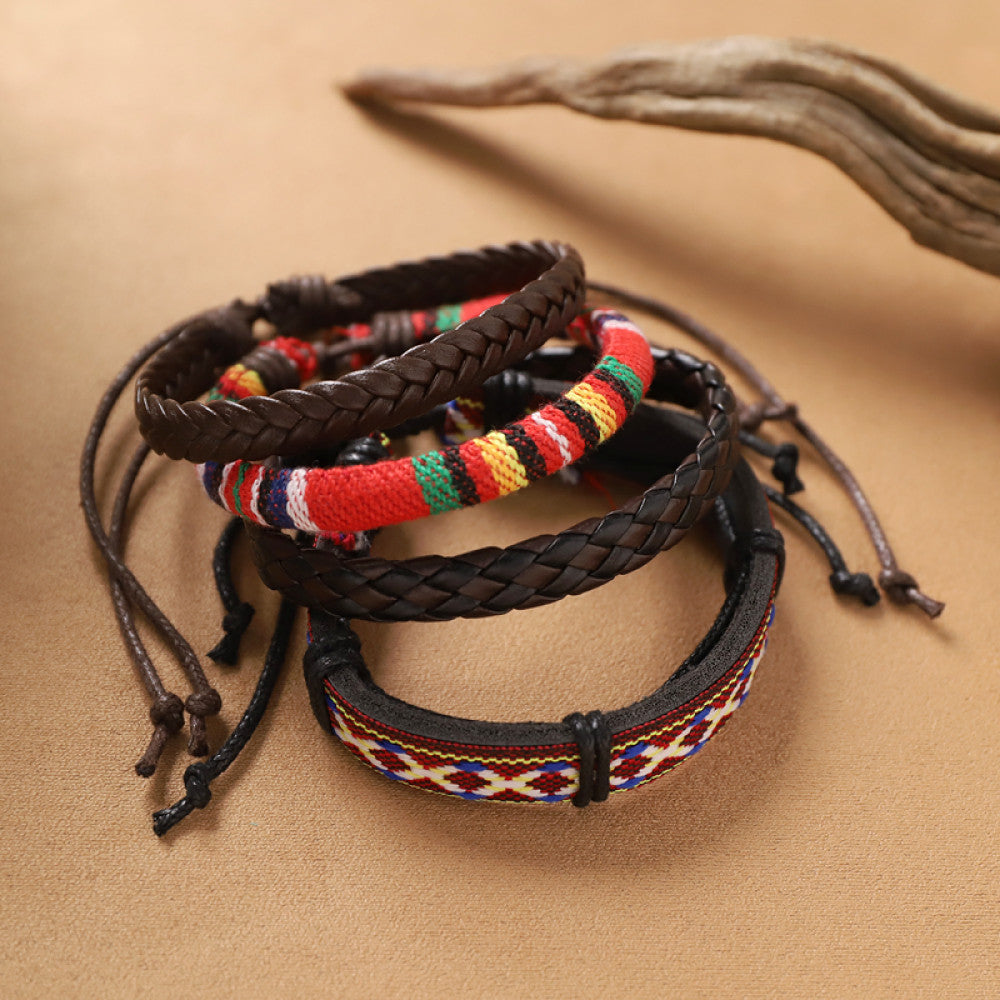 This bohemian stackable bracelet set features multiple layered strands in earthy tones, including turquoise, dark brown, green, and light brown beads, accented with decorative silver elements. The mix of natural materials and ethnic-inspired details creates a rich, textured look, perfect for layering to elevate casual outfits 9