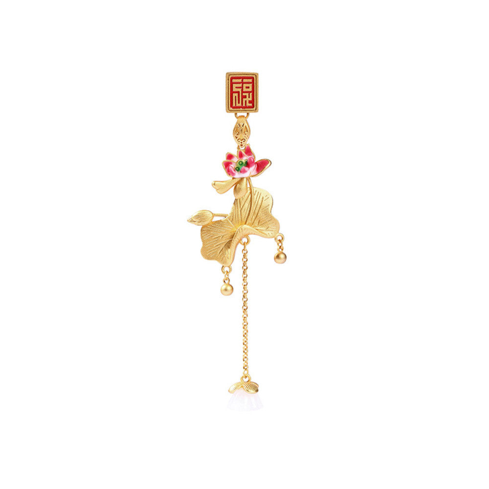 Boho vintage ethnic gold pendant featuring fu character, colorful floral charm and bell tassel details, styled on a tree branch, ideal for bohemian and traditional fashion enthusiasts in the US 03