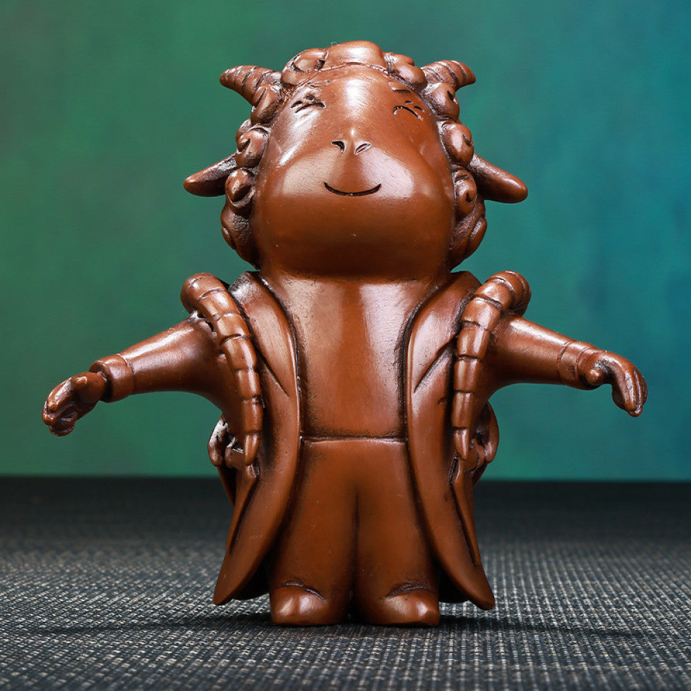 Charming bronze pilot animal statue with detailed aviation gear, a Feng Shui symbol of ambition and success, displayed as unique home decor against a textured background 01