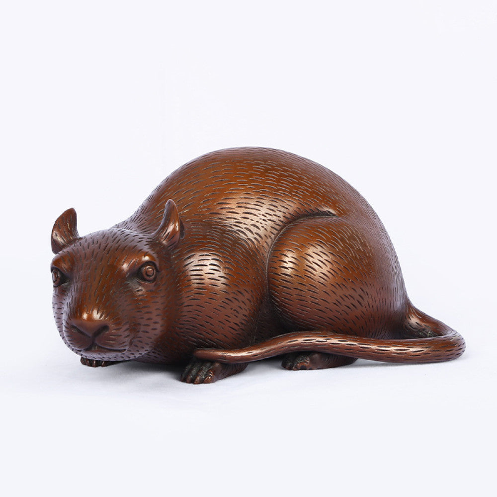 Tong Xinxiang copper lucky rat ornaments home oBronze rat statue with realistic texturing, serving as a home decor accent symbolizing good fortune, displayed against a light gray background 01ffice zodiac rat crafts desktop decoration small gifts image 2
