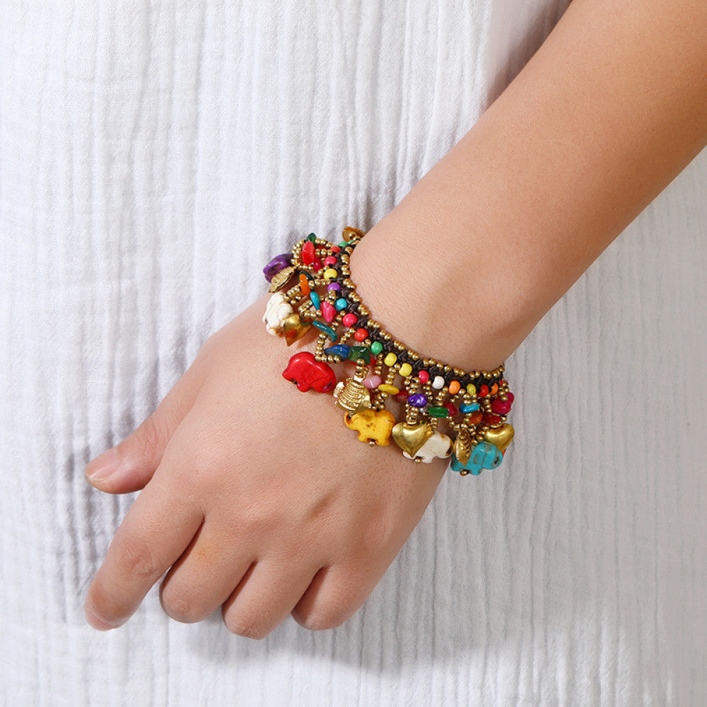 Handmade New Chinese Antique Jixiang Bracelet Tibetan Ethnic Style Weaving Hand Rope Thai Vacation Style Foot Chain Hand Jewelry image