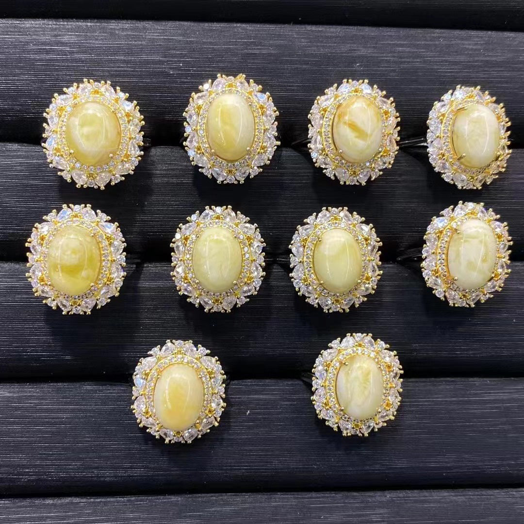 Gold - plated rings, yellow amber crystal rings