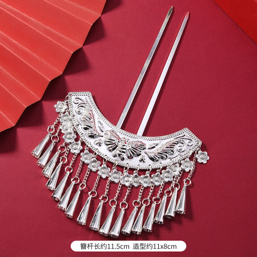 silver-tone hair stick featuring intricate openwork details and layered tassel fringe 01