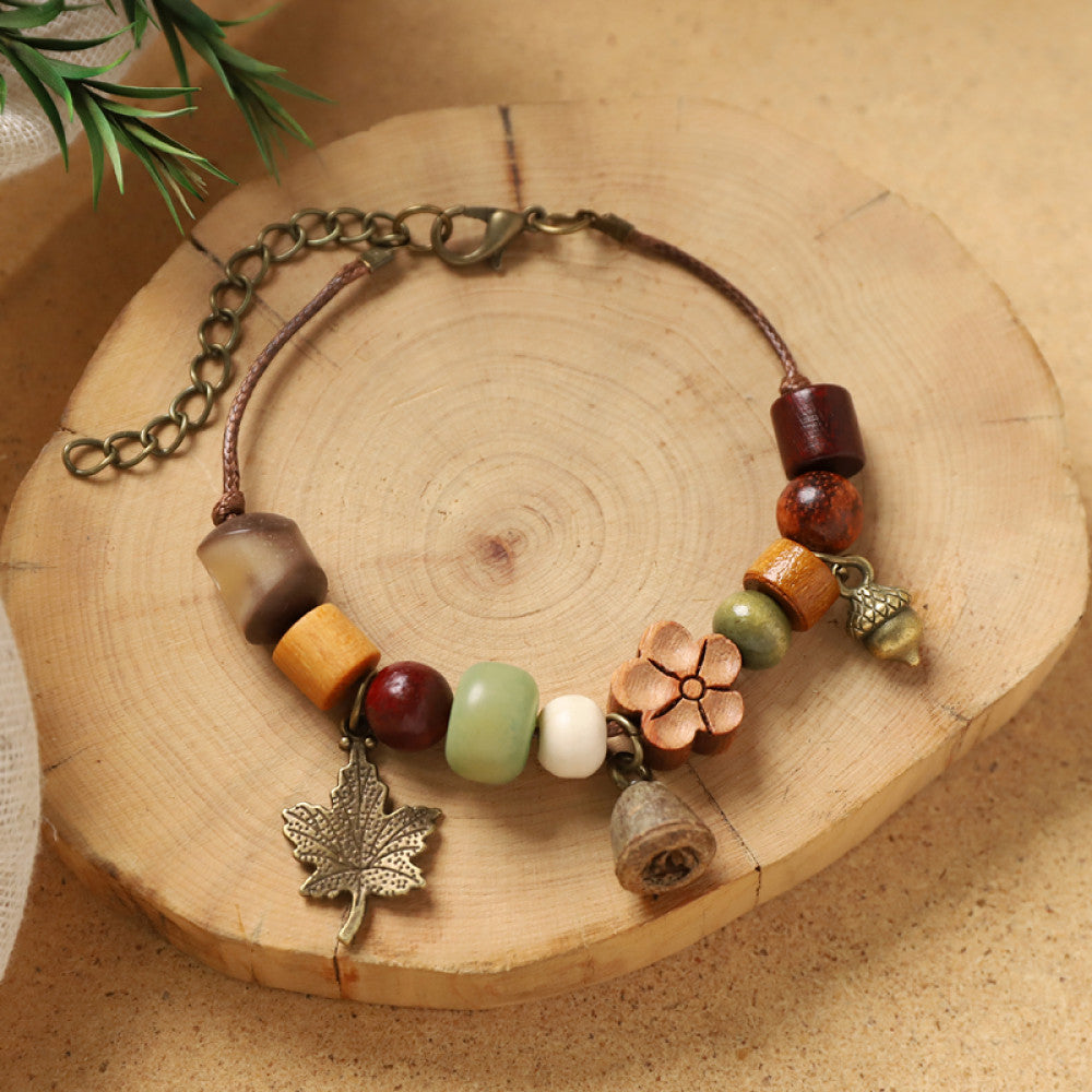 Gradient brown wood beads, warm and layered natural texture.