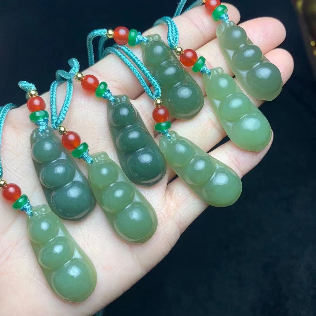 Green jade Pixiu pendants, red agate accents 01