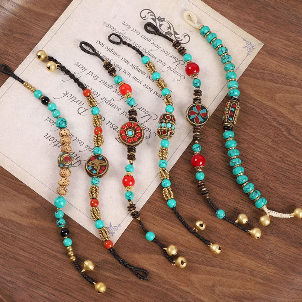 Close-up highlights turquoise and red beads, fine craft details. 01
