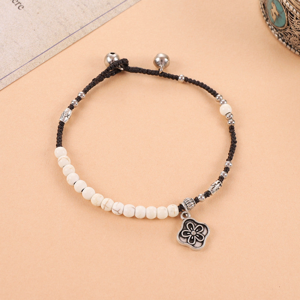 White beads with square silver pendant, soft and gentle.