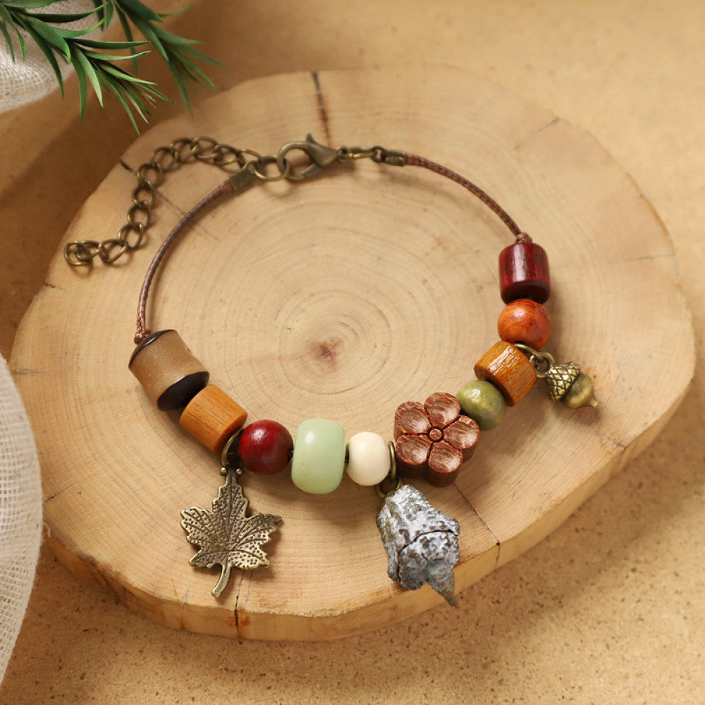 Wood tag with a tassel, relaxed and casual.