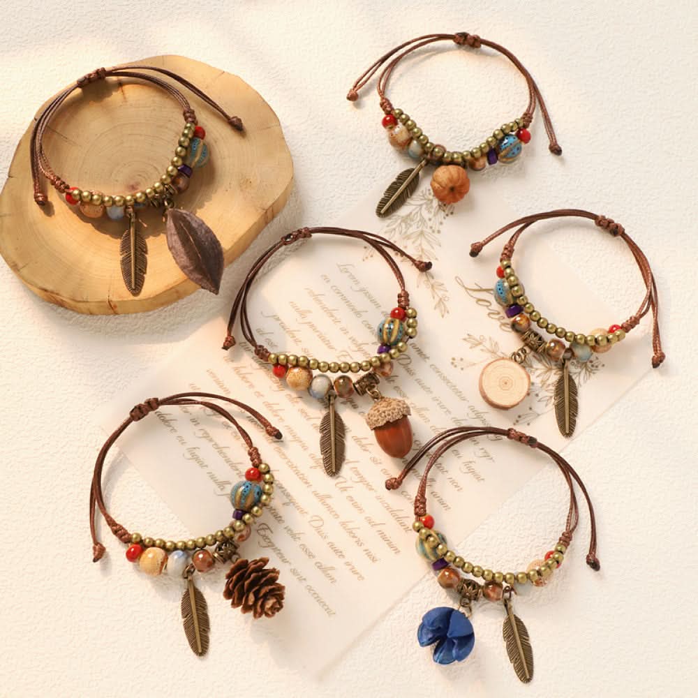 Assorted bohemian woven bracelets with nature charms | DIY Jade