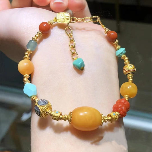 Adjustable multi-gemstone amber bracelet on wrist | DIY Jade