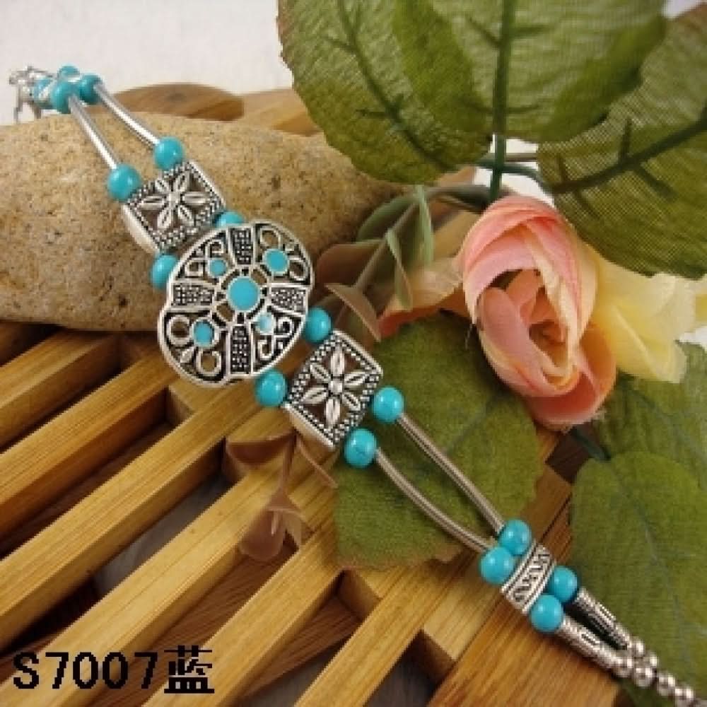 Boho blue turquoise tassel silver ethnic bracelet | DIY Jade