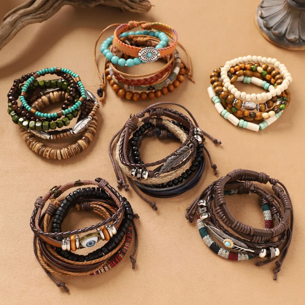 Assorted styles of bohemian leather and beaded bracelet collection | DIY Jade