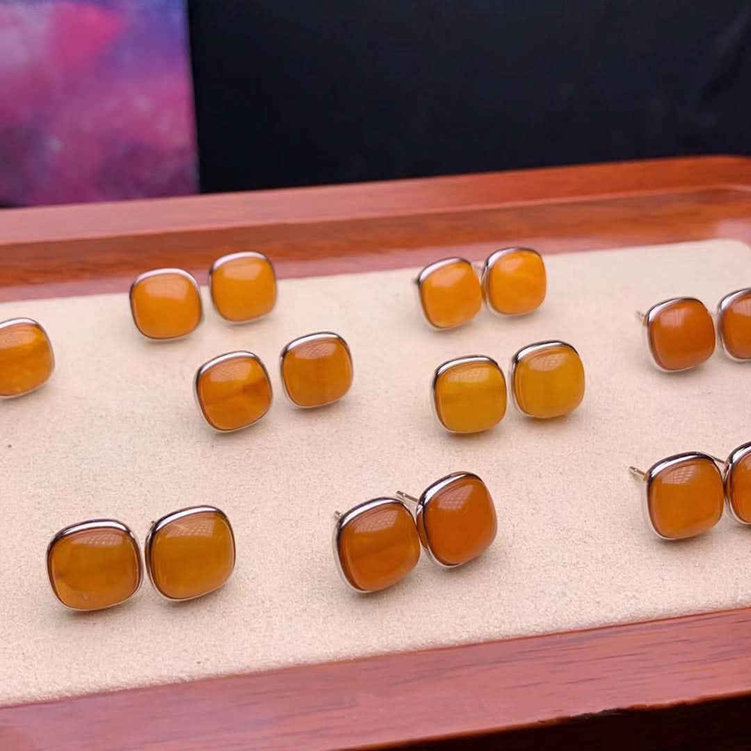 Bulk old amber oval cabochons, loose gemstones for earring settings | DIY Jade