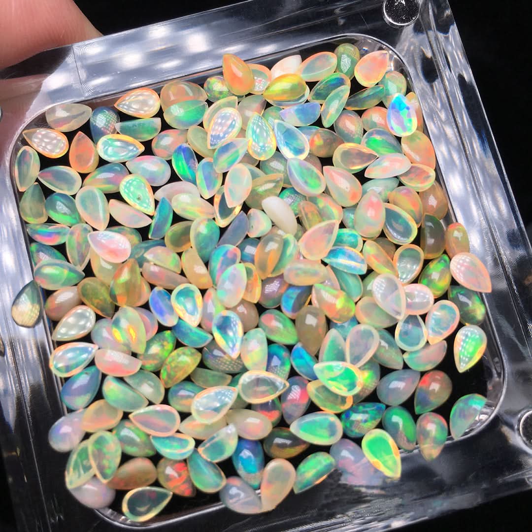 Natural teardrop pear-cut opal loose gemstones with iridescent play of color for jewelry crafting | DIY Jade