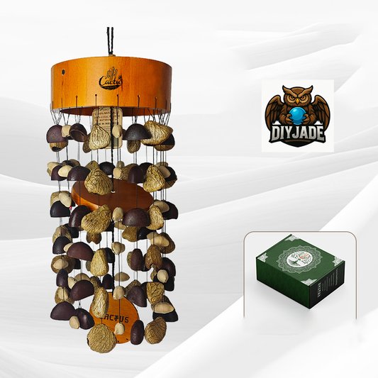 Compact size wooden‑capped natural seed pod wind chime retail product display | DIY Jade