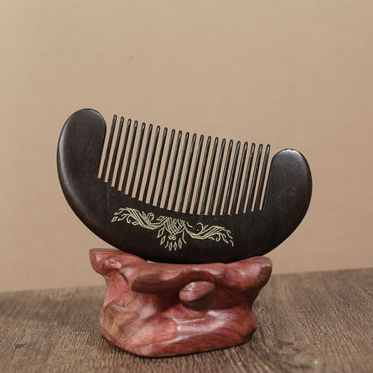 Hand engraved ebony wooden hair comb