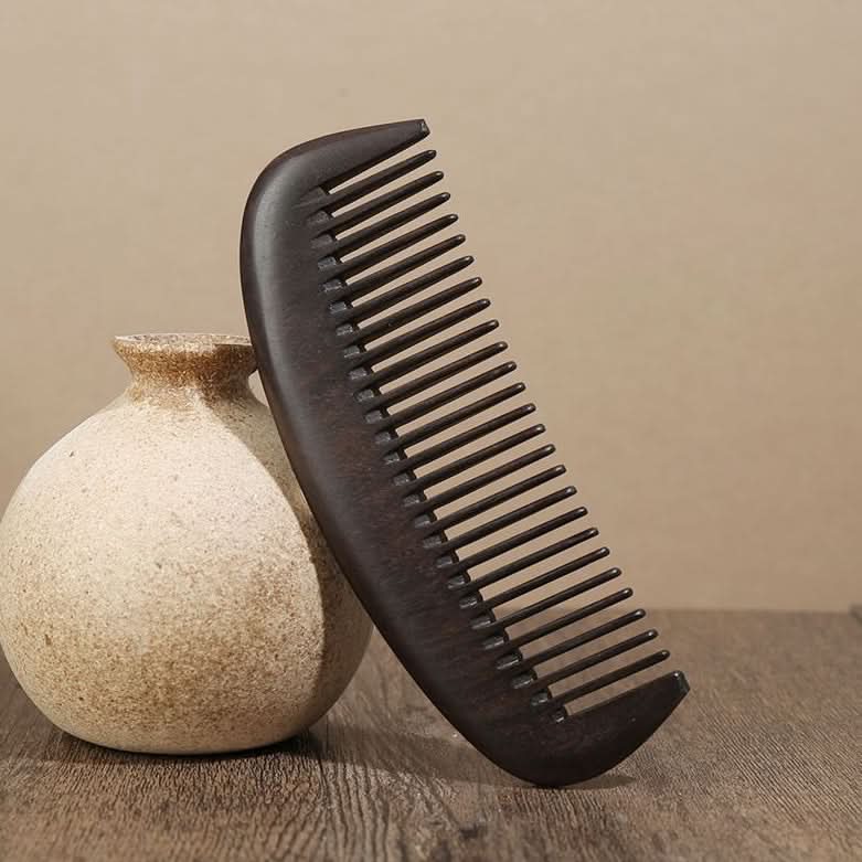 Pair of natural ebony wood hair combs set