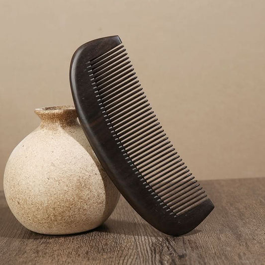 Natural ebony wood hair comb with ceramic vase