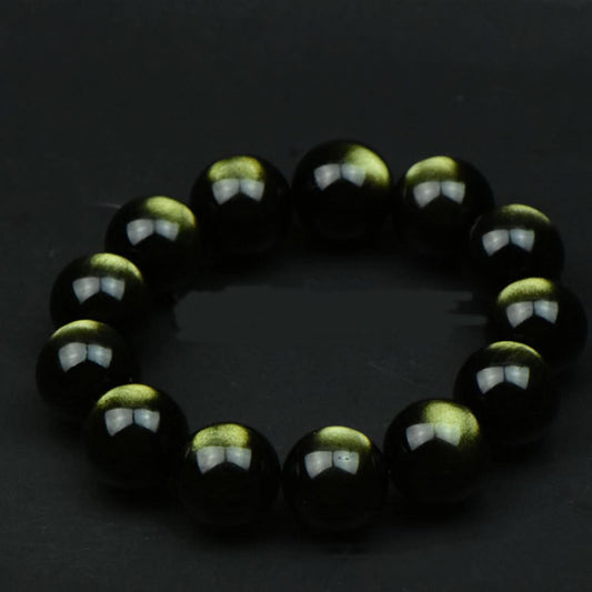 Golden sheen obsidian bracelet with striking golden eye effect, polished gemstone | DIY Jade