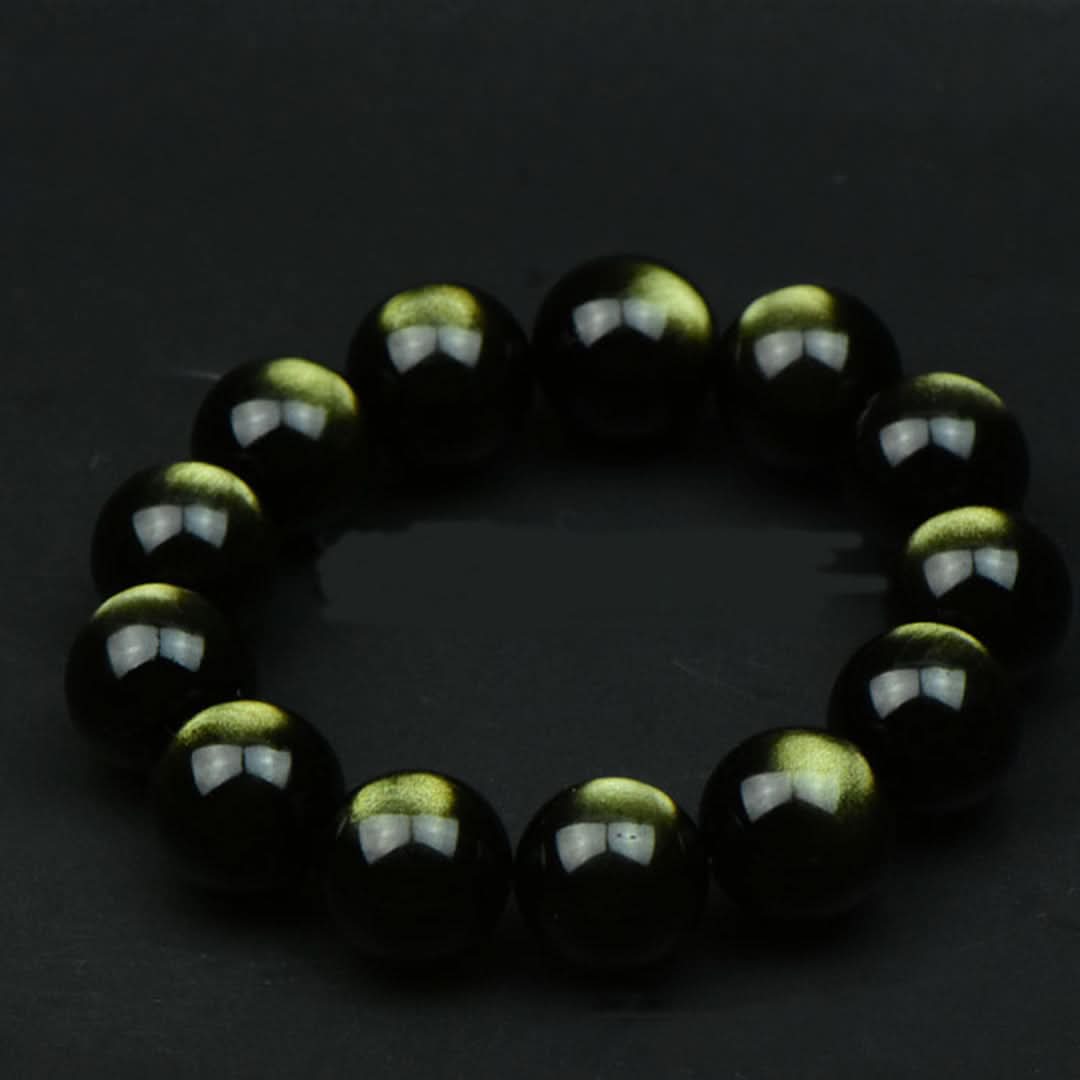 Golden sheen obsidian bracelet with striking golden eye effect, polished gemstone | DIY Jade