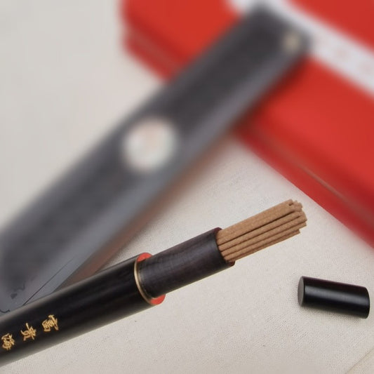 Handcrafted ebony incense burner & tube detail shot