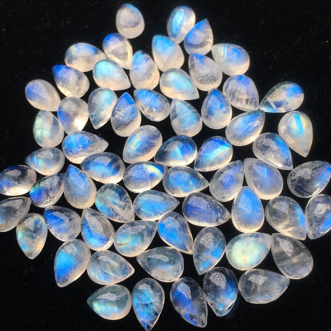 Natural teardrop pear-cut moonstone cabochon loose gemstones with blue adularescence | DIY Jade