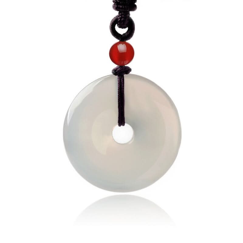 Natural white chalcedony safety buckle pendant with red bead accent | DIY Jade