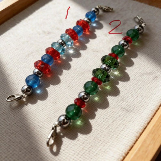 Numbered 1‑2 red‑blue and red‑green crystal bead accessory chains for pet collars | DIY Jade