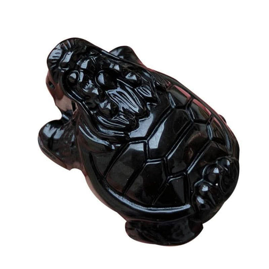 Polished black obsidian dragon turtle carving, good luck amulet | DIY Jade