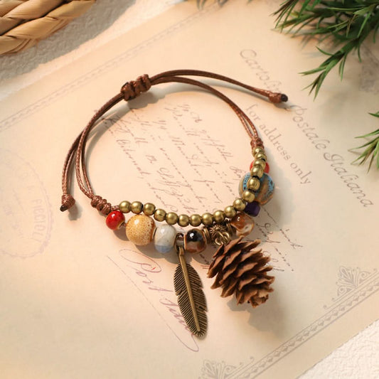 Ethnic style bracelet with pinecone charm and colorful beads | DIY Jade