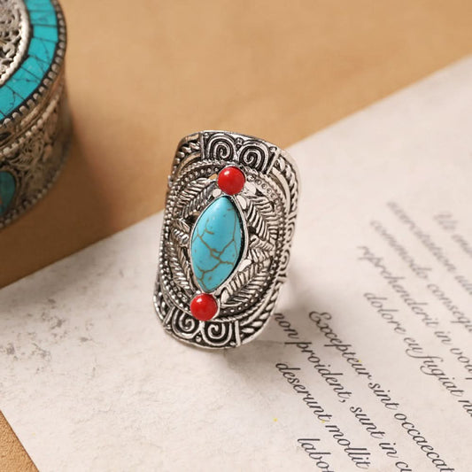 Silver ring turquoise geometric inlay silver color | DIY Jade