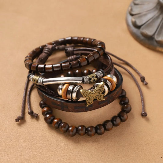 Vintage leather multi-strand bracelet with metal accents and wooden beads | DIY Jade